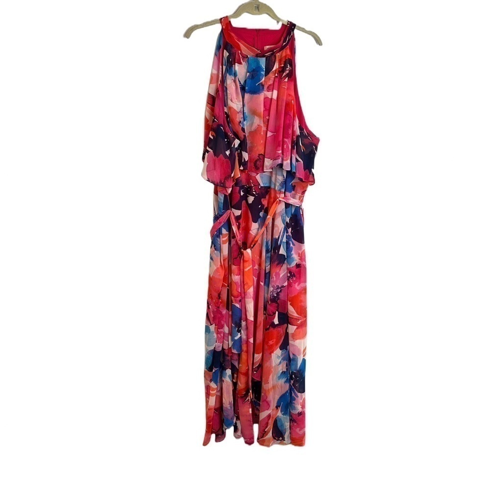 Eliza J Stunning Halter Neck Sleeveless Floral Print‎ Chiffon High Low Dress